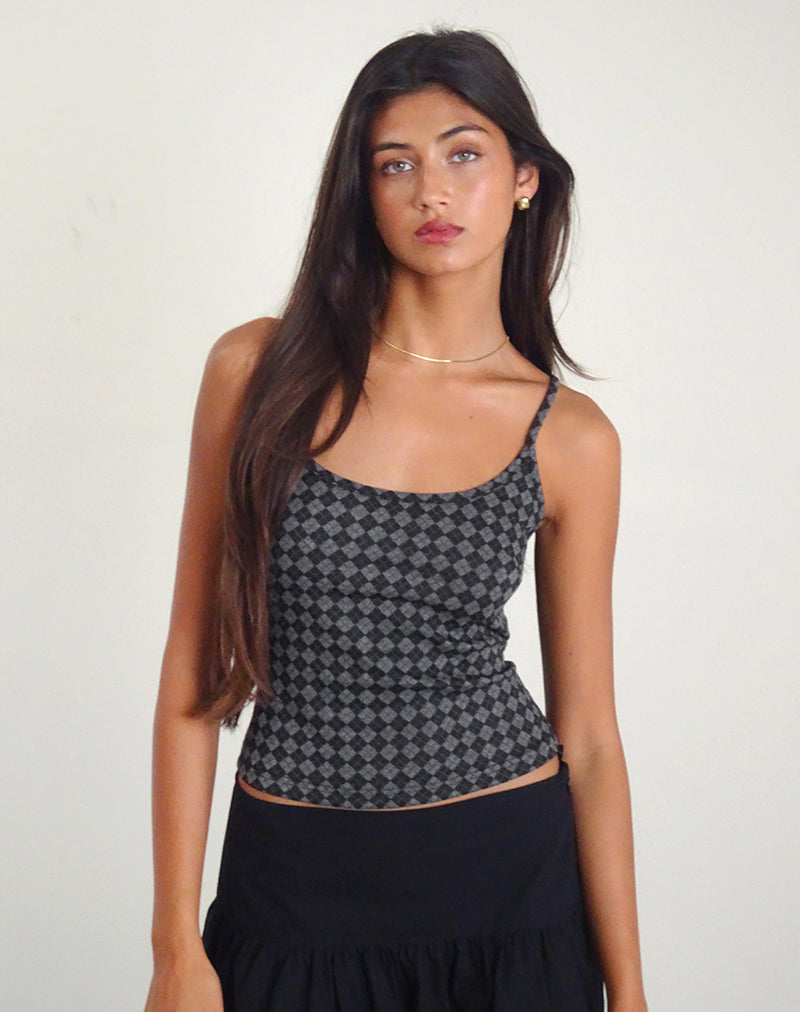 Atarah Knit Cami Top in Argyle Black Grey