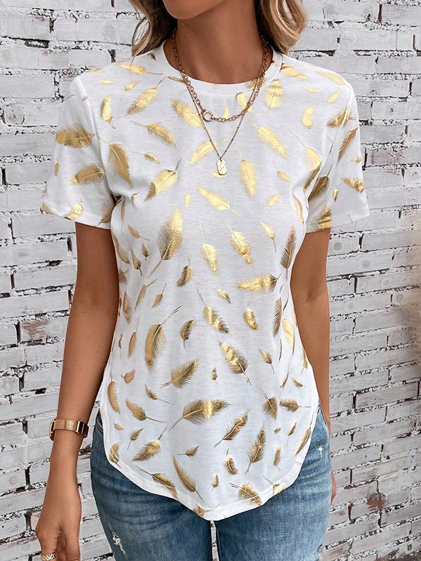 Loose Short Sleeves Bronzing Round-Neck T-Shirts Tops