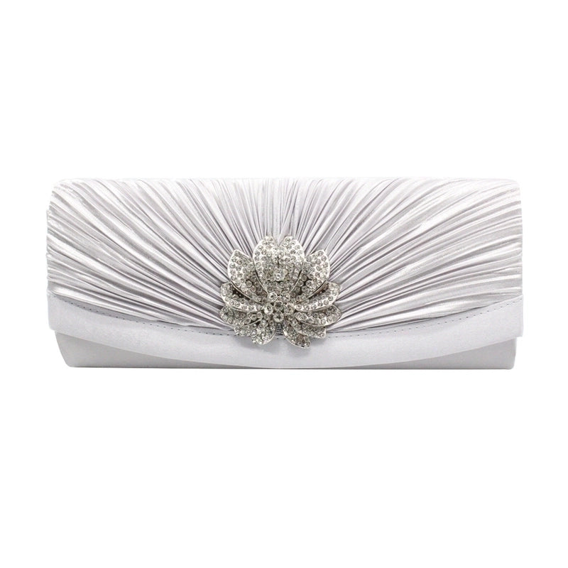 Red Black Silver Silk Solid Color Rhinestone Square Folds Evening Bags