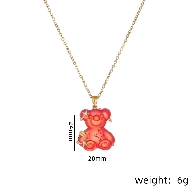 Cute Little Bear Star 201 Stainless Steel Copper Resin Zircon Plating Inlay