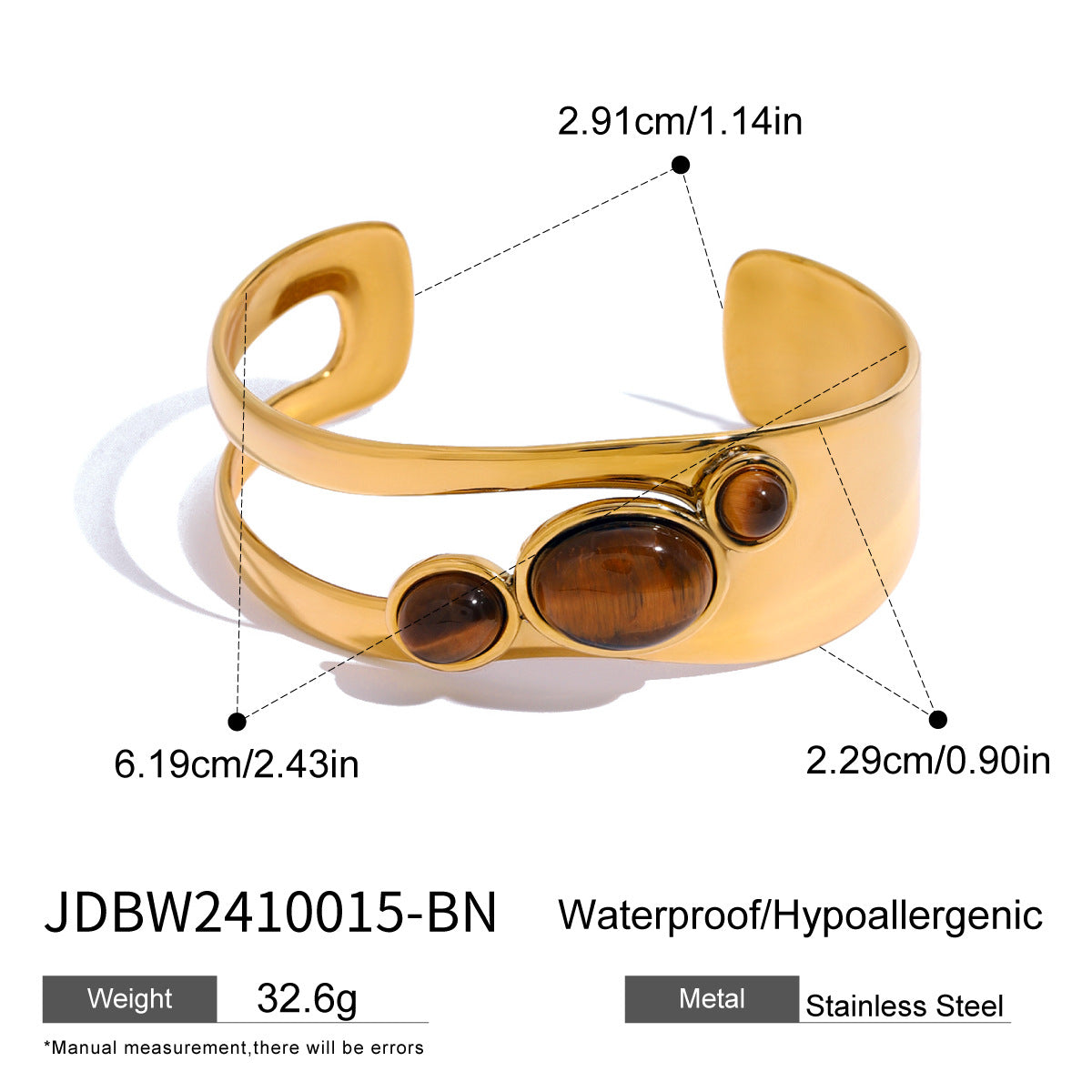 Stainless Steel Hollow Pearl Bracelet High Version Natural Stone Open Bracelet Titanium Steel Bracelet