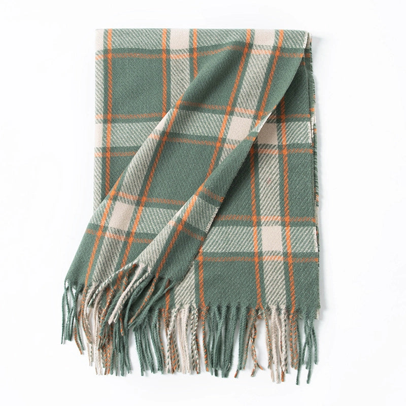 Women's Elegant Plaid Imitation Cashmere Tassel Scarf