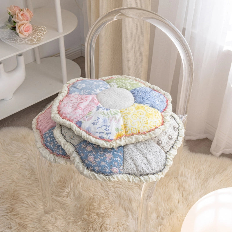 Cotton Flower Chair Cushion Pastoral Fabric Thickened Quilted Office Cushion Student Cushion Non-slip Machine Washable