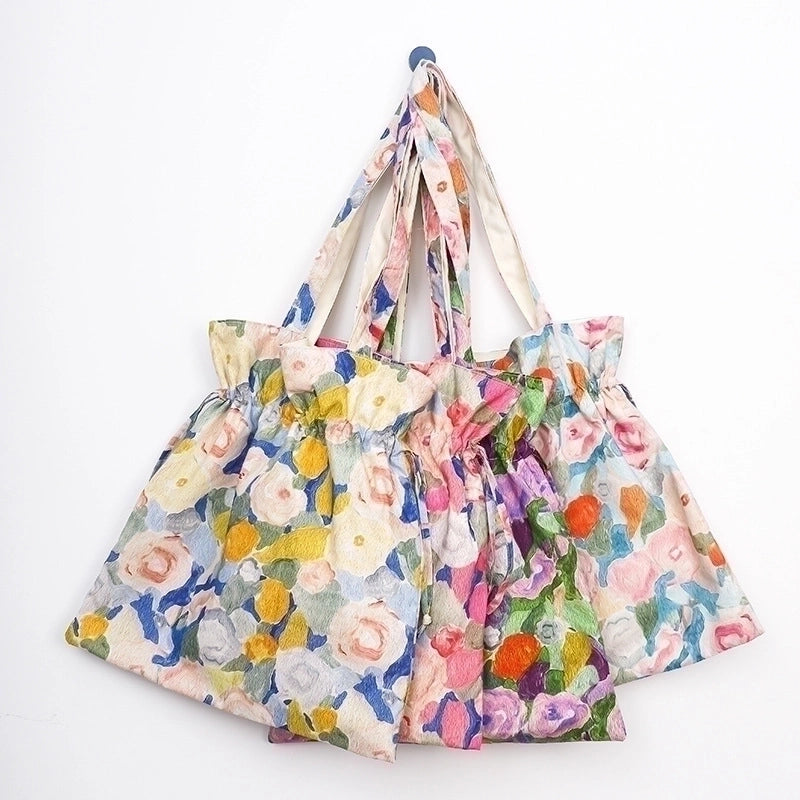Women's Medium Canvas Cotton Oil Painting Vintage Style Square String Canvas Bag