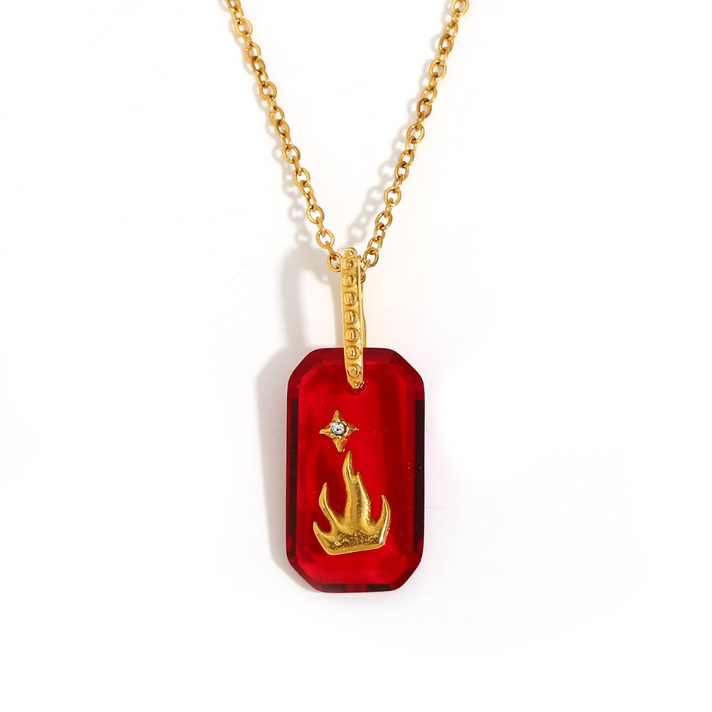 Niche Retro Pendant Stainless Steel 18K Gold Plated Red Agate Love Flower Manta Ray Necklace Female