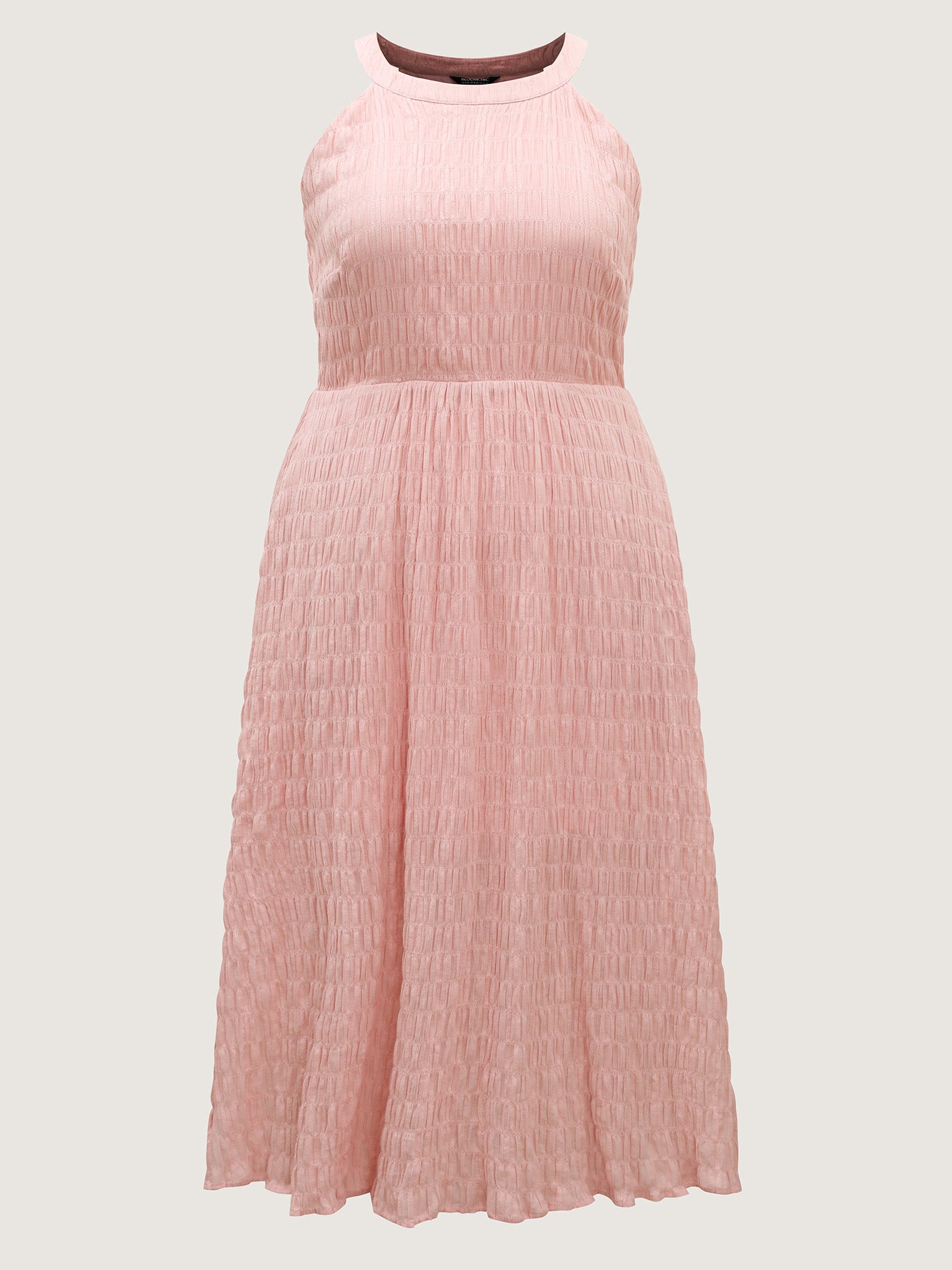 Textured Halter Neck Solid Midi Dress