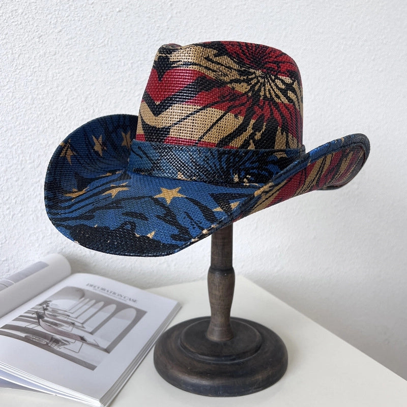 Fashion Personality Knight Hat Women's Summer Outdoor Sun Hat Western Denim Sun Protection Straw Hat Men's Fashion Punk Hat