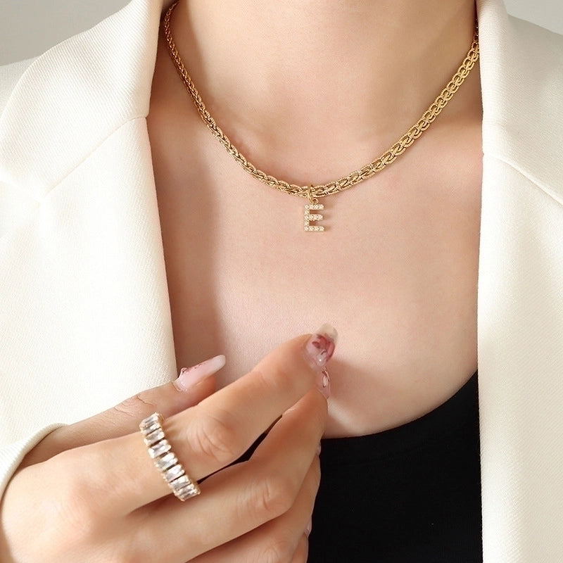 Fashion Letter 304 Stainless Steel Copper Zircon 18K Gold Plated Plating Pendant Necklace