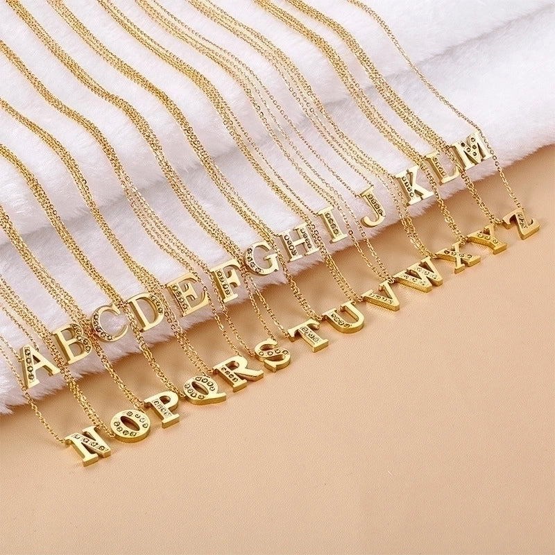 Letter Titanium Steel 18K Gold Plated Necklace