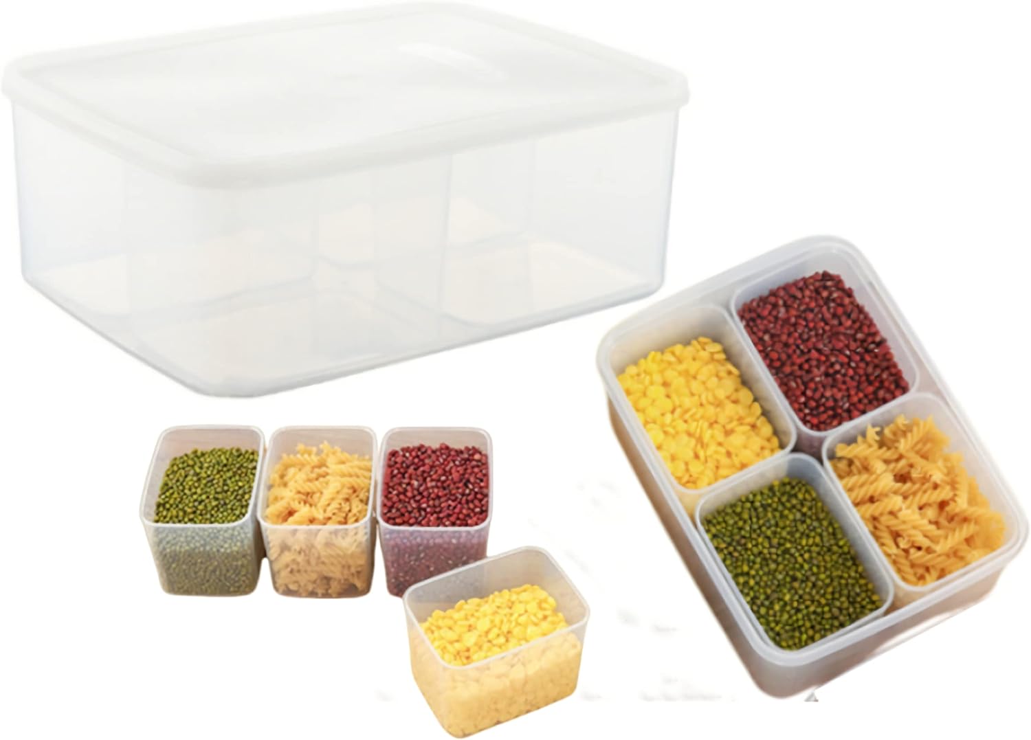 Fridge Food Storage Container With Lid. Airtight Refrigerator Food Box With 4Pcs Detachable Drain Baskets