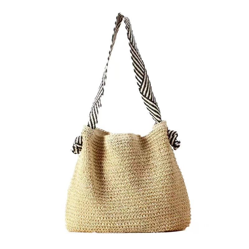 Women's Large Straw Solid Color Fashion Weave Square Magnetic Buckle Straw Bag