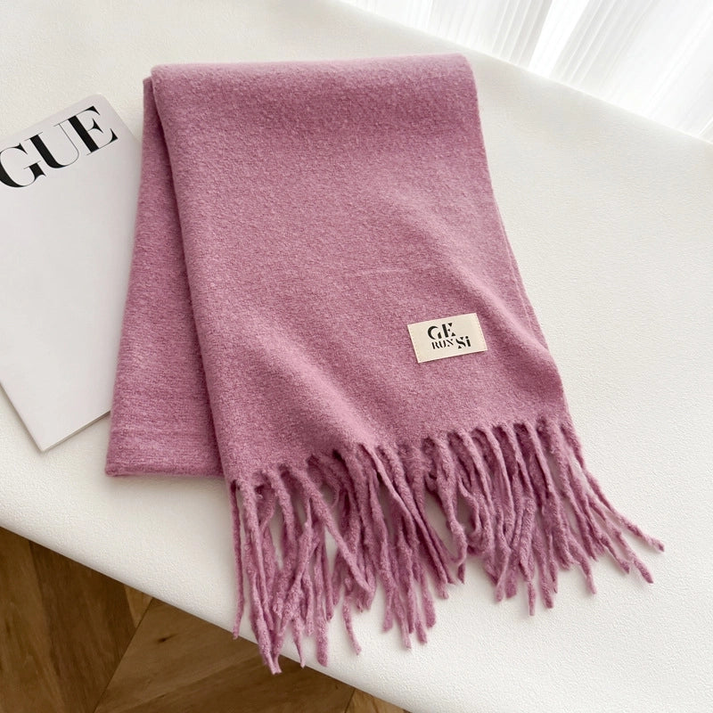 Women's Minimalist Solid Color Imitation Cashmere Tassel Scarf