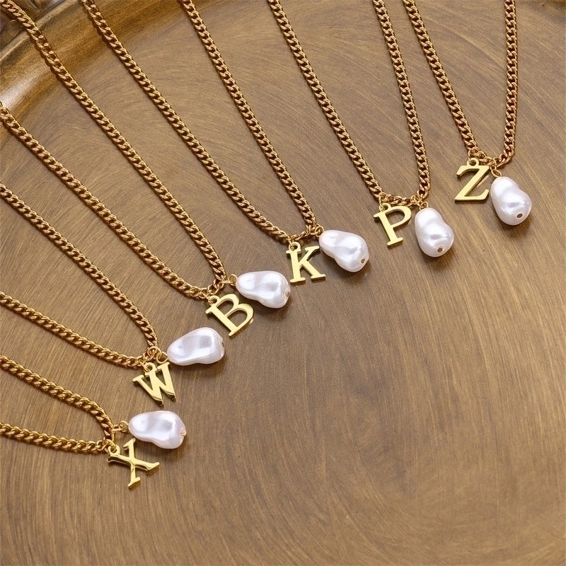 304 Stainless Steel Titanium Steel IG Style Minimalist Pearl Letter Pendant Necklace