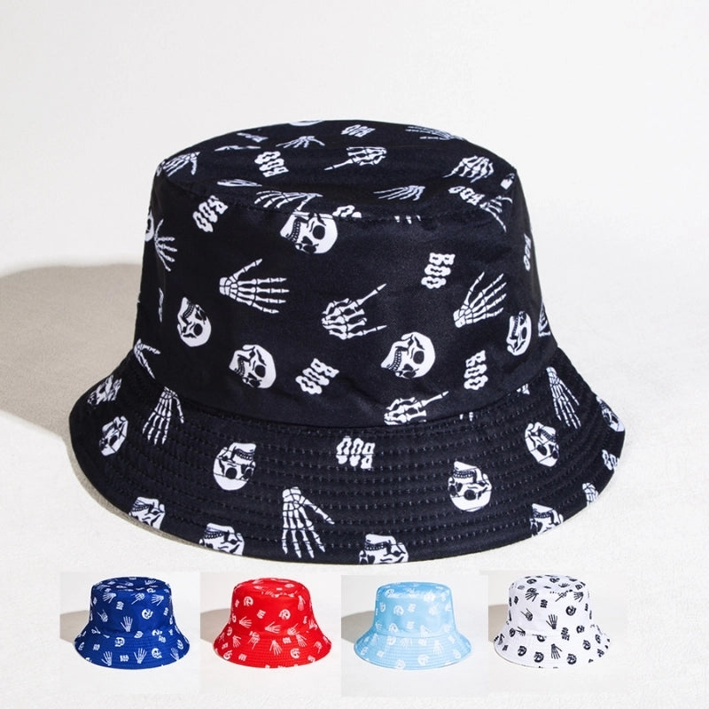 Unisex Casual Hip-Hop Skull Wide Eaves Bucket Hat