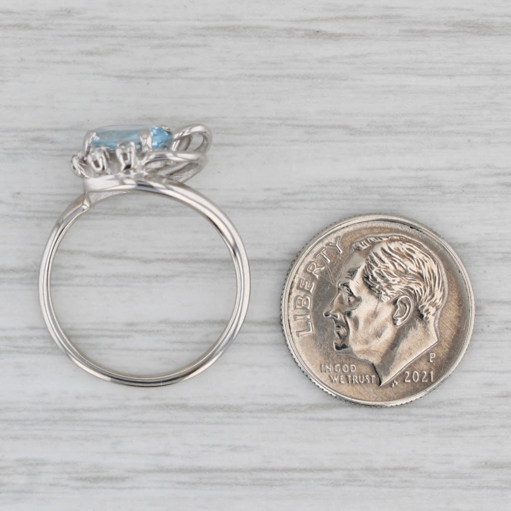 0.83ctw Aquamarine Diamond Ring 14k White Gold Size 6.5 Bypass