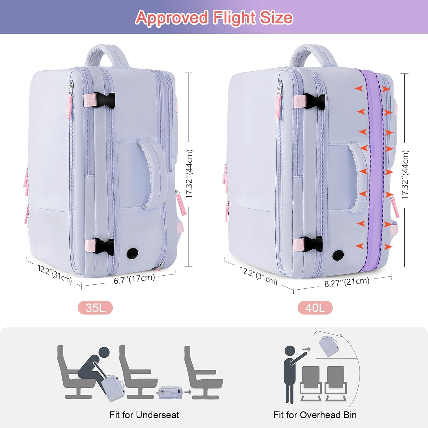 Large Travel Backpack for Women Men, Expandable 40L Carry On Backpack, 17 Inch Laptop Backpack College Bookbag, Waterproof Travel bag as Person Item Flight Approved