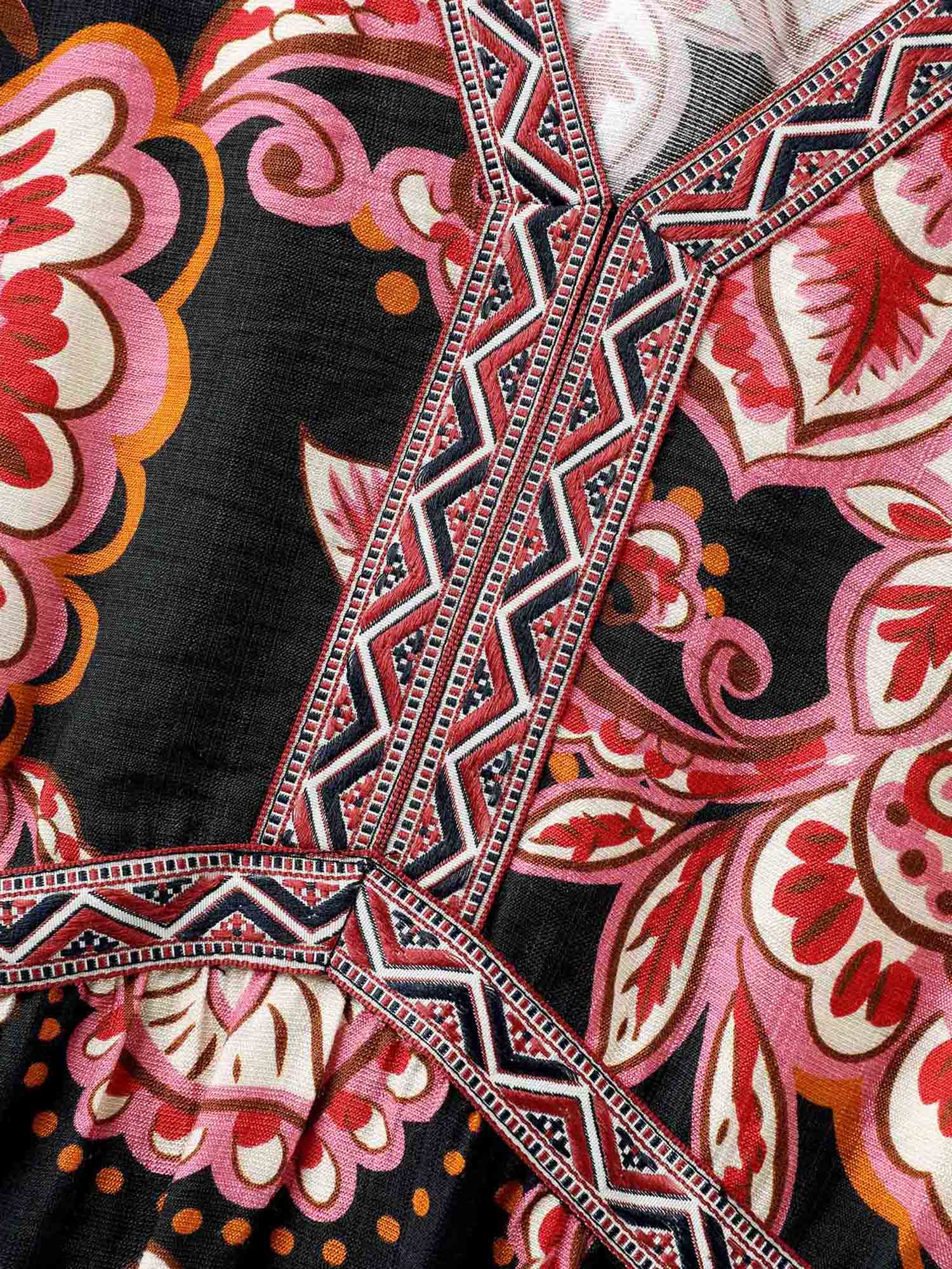 Paisley Print Stretchy Waist Pockets Midi Dress
