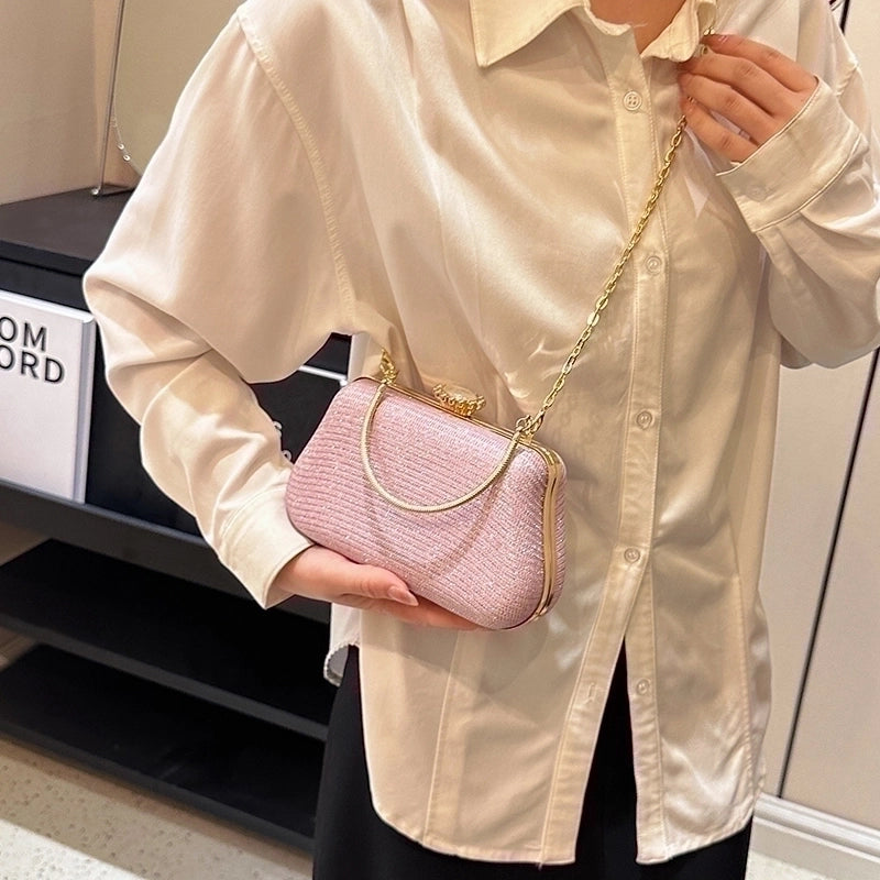Pink Gold Silver Polyester Solid Color Square Evening Bags