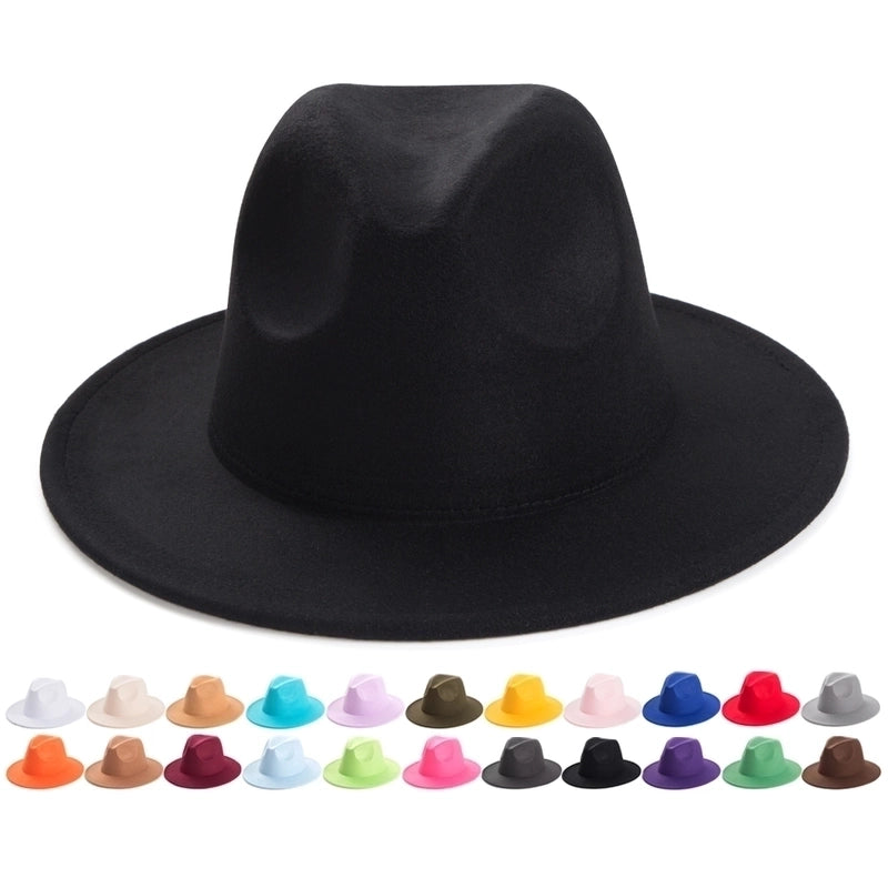 Unisex Elegant Solid Color Big Eaves Fedora Hat