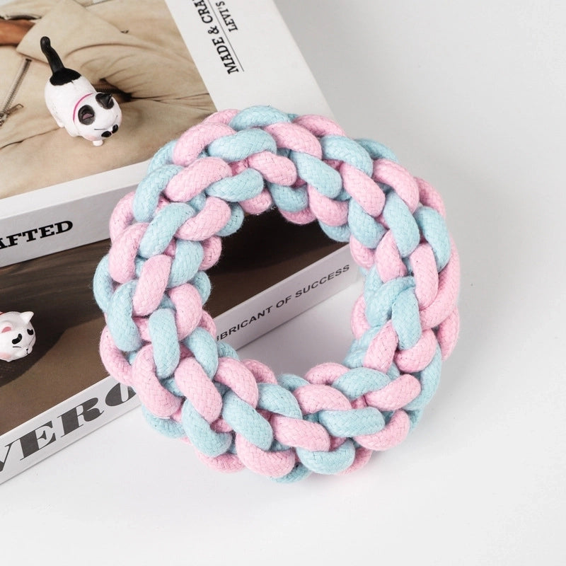 Cute Geometric Molar Long Lasting Tooth Cleaning Woven Ball Dogs Pet Cotton Rope Toy