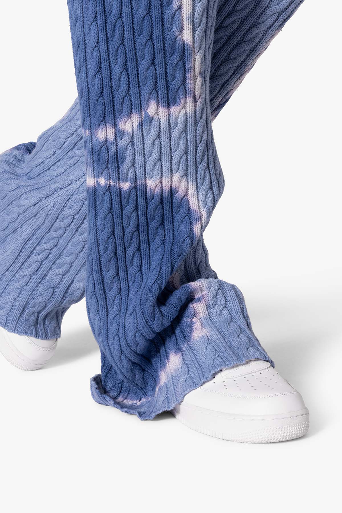 Tie Dye Cable Knit Sweatpants - Blue