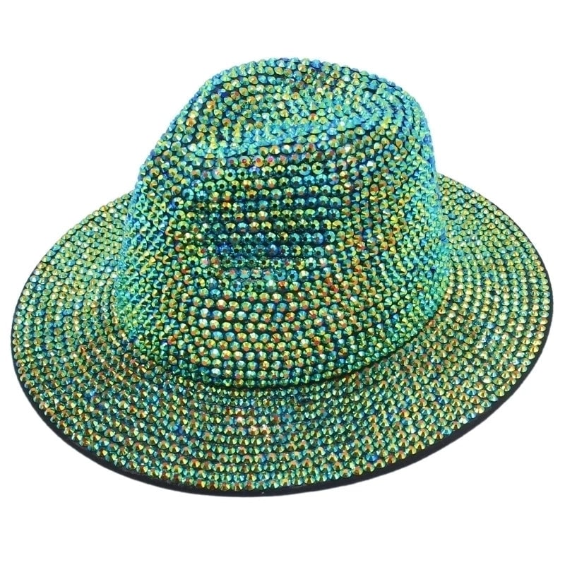 Unisex Hip-hop Retro Shiny Solid Color Rhinestone Wide Eaves Fedora Hat