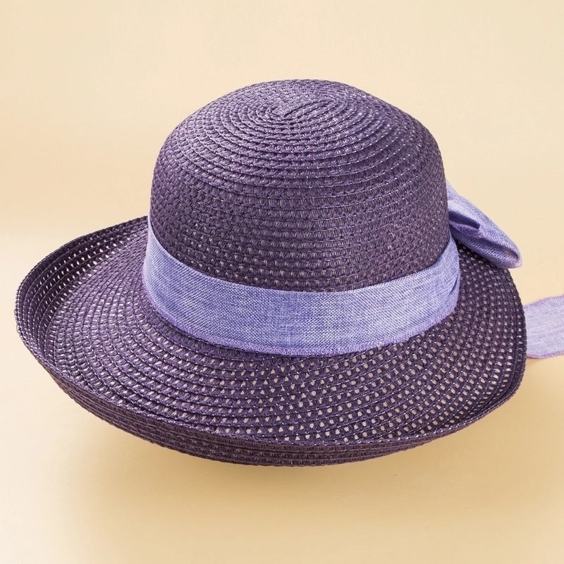 2022 New Fashion Bow Ribbon Straw Sun Protection Beach Hat For Women