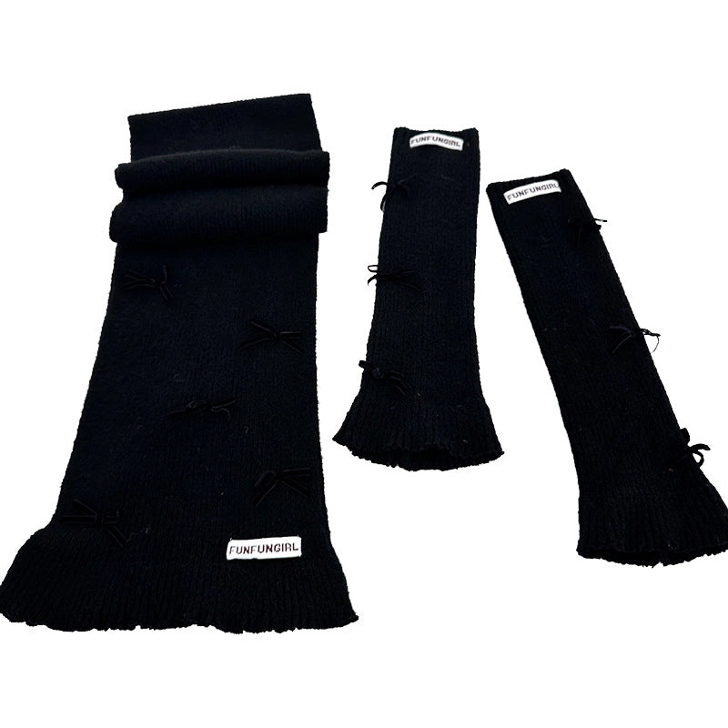 Women's IG Style Solid Color Bow Knot Knit Scarf Sock Cover
