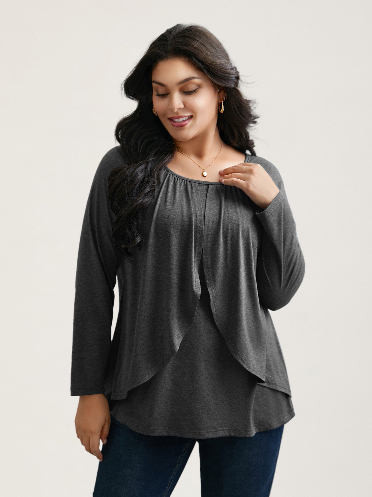 2-In-1 Gathered Ruffle Trim T-Shirt