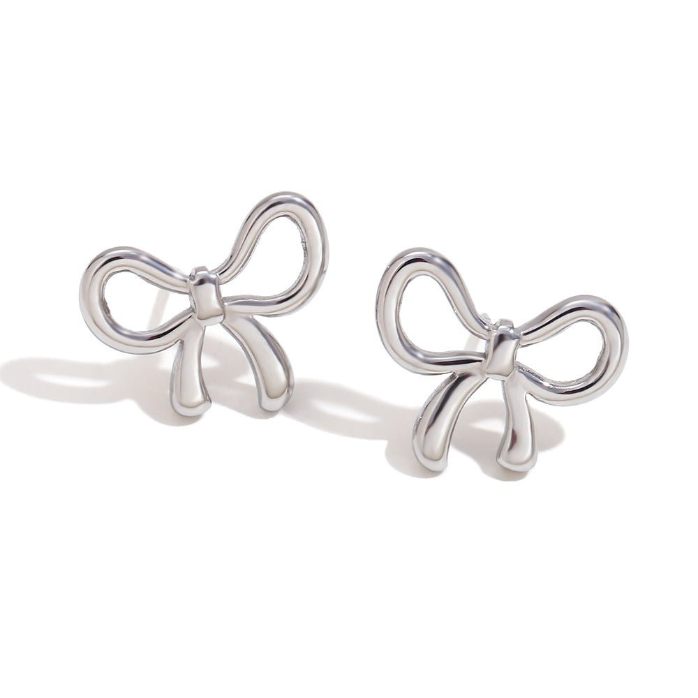 Fashion Bowknot Stainless Steel 18K Gold Plated Stud Earrings