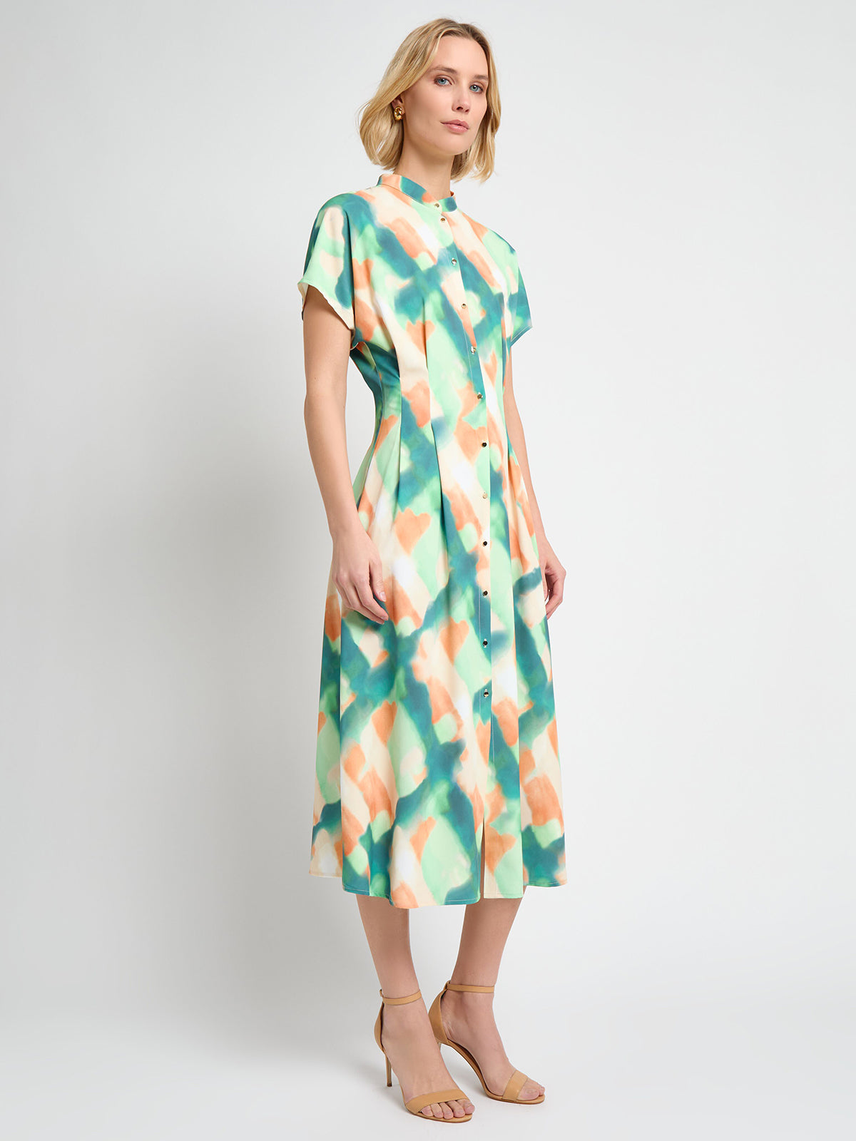 Fit & Flare Crepe de Chine Button Up Maxi Dress - True Fit