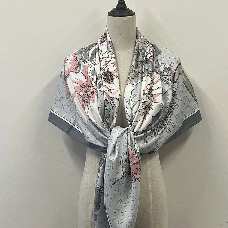 Women's Elegant Minimalist Plant Polyester Silk Scarf