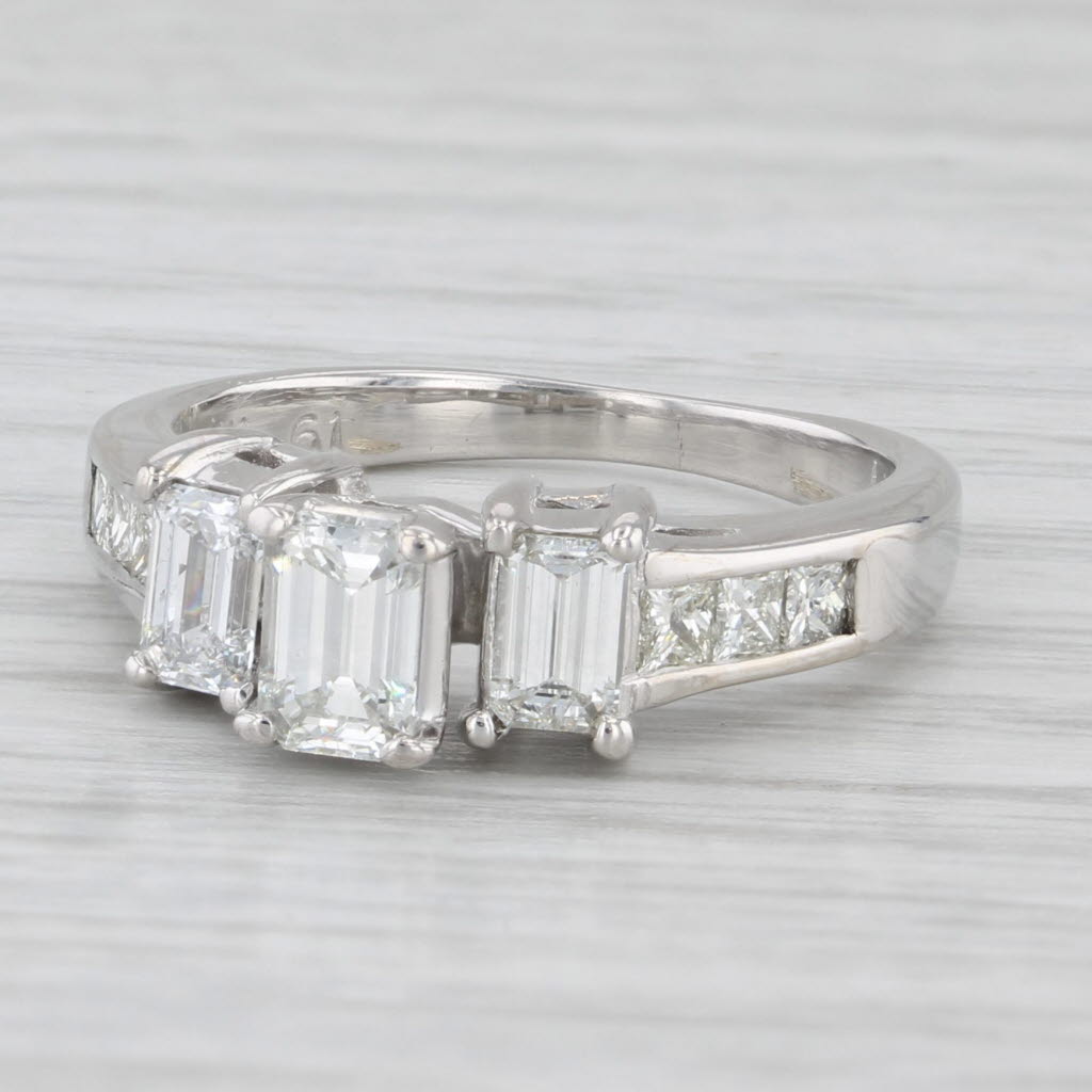 1.24ctw 3-Stone Emerald Cut Engagement Ring 14k White Gold Size 6.25