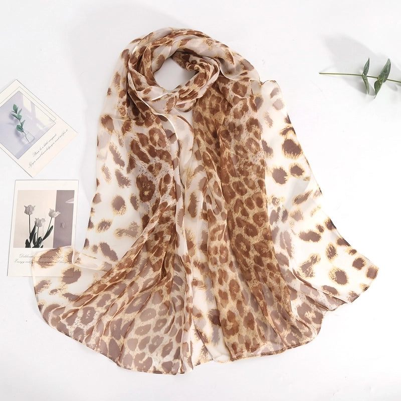 Women's Minimalist Leopard Chiffon Silk Scarf