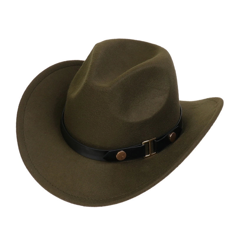 Tibetan Western Denim Top Hat Spring And Autumn New Jazz Hat Big Brim Five-pointed Star Belt Accessories Felt Hat For Men And Women