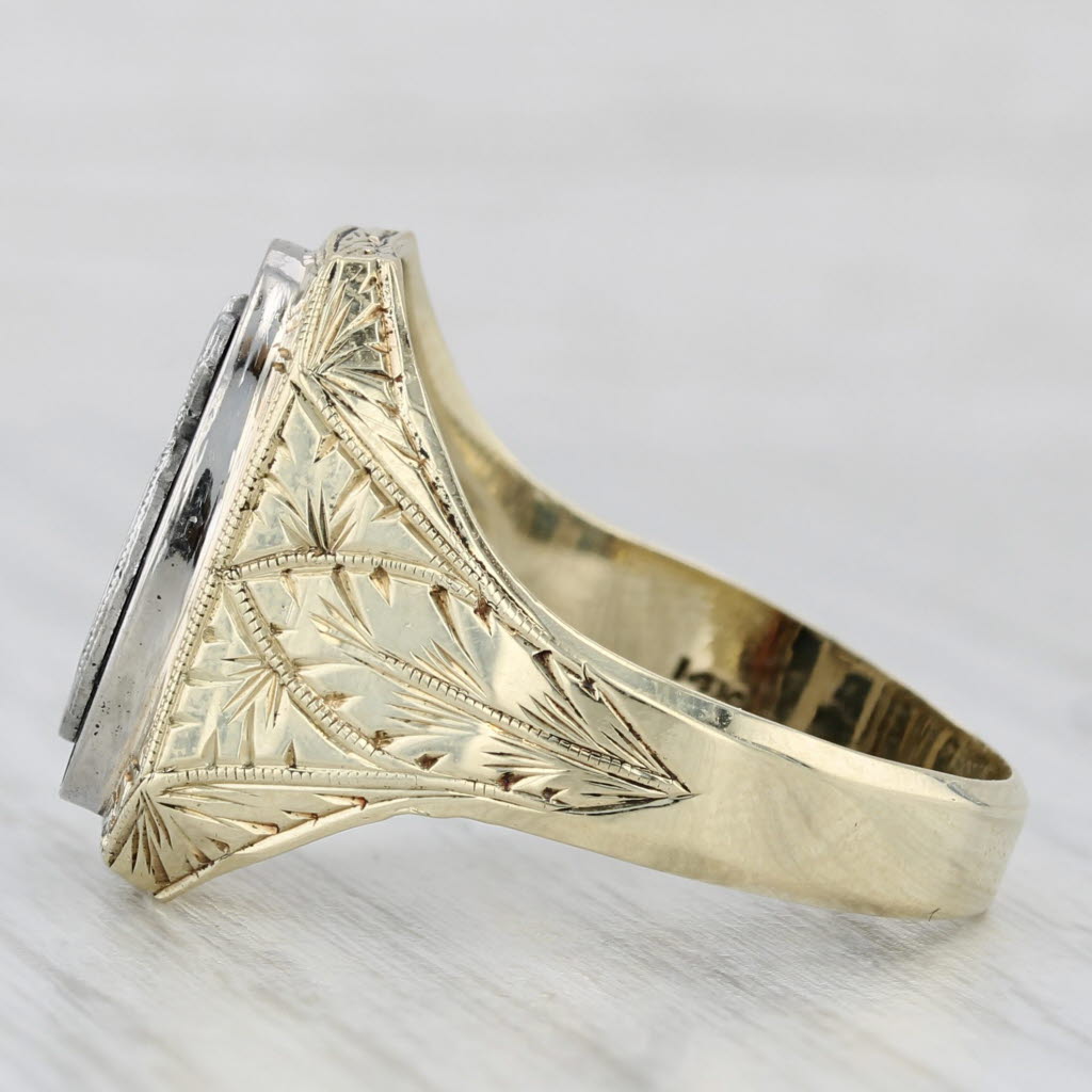 Vintage Ornate Old English Letter G Onyx Signet Ring 14k Gold Size 12