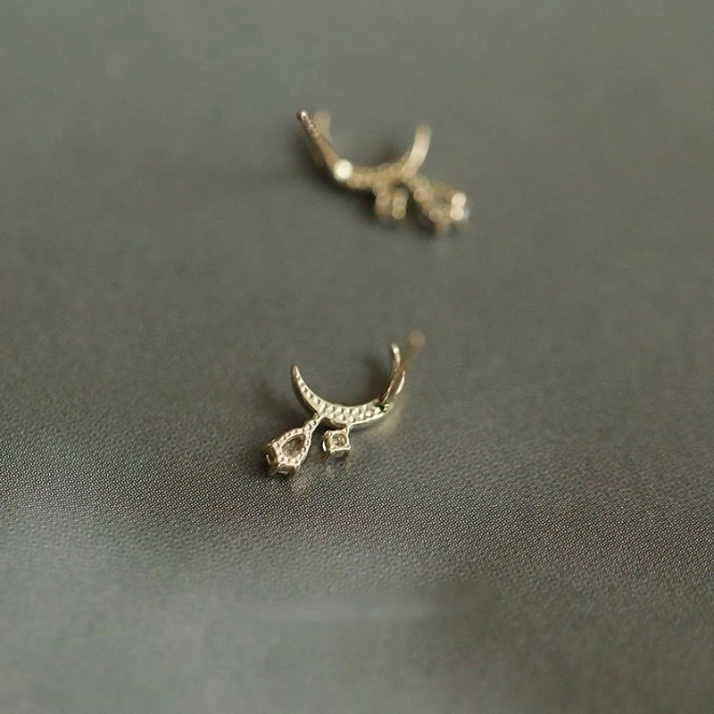 1 Pair Minimalist Moon Inlay Sterling Silver Gem Drop Earrings