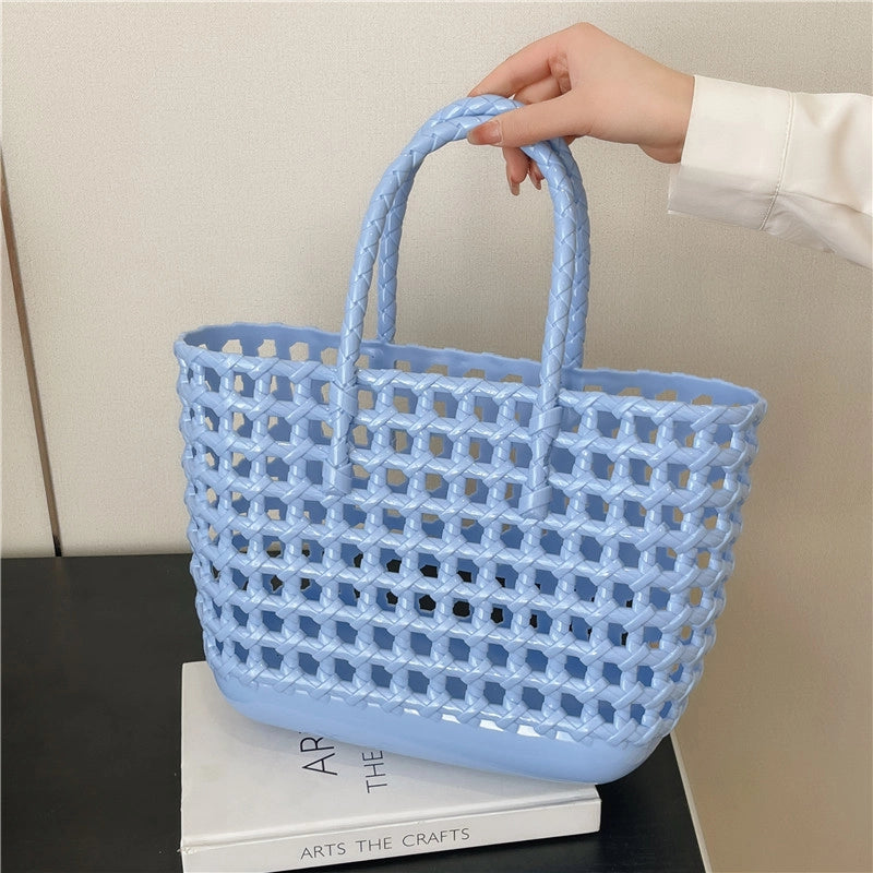 Women's Large Rubber Solid Color Classic Style Square Open Handbag