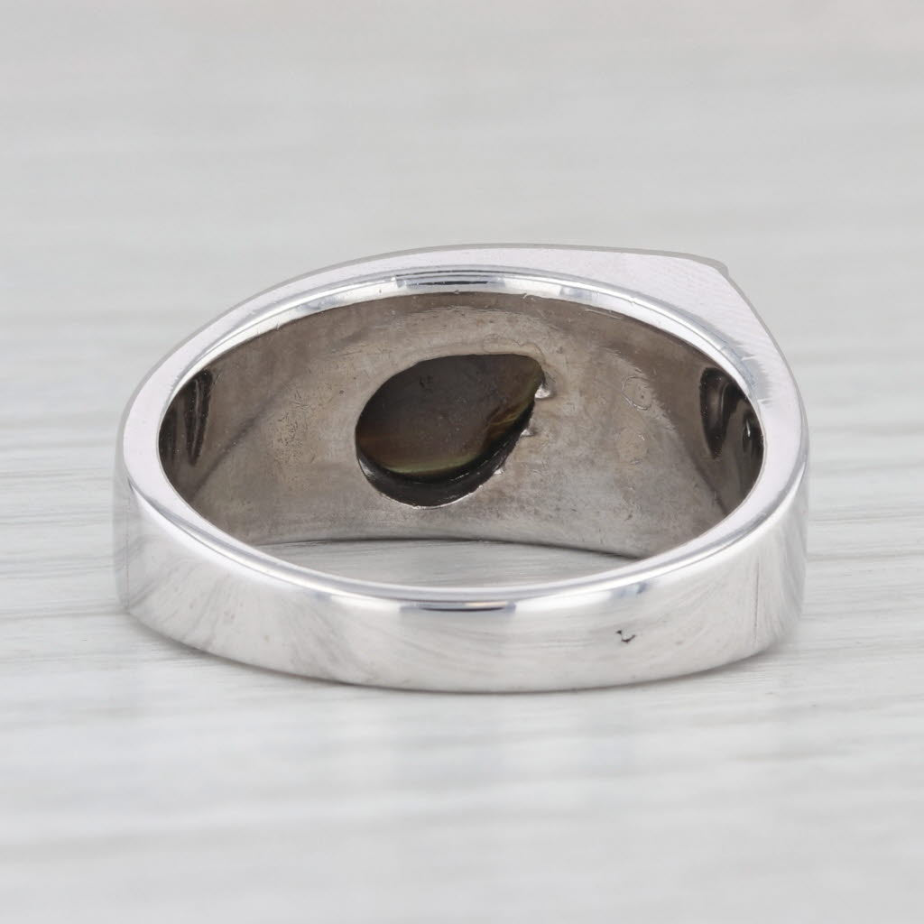 Pear Cabochon Black Star Sapphire Diamond Ring 10k White Gold Size 9.75-10