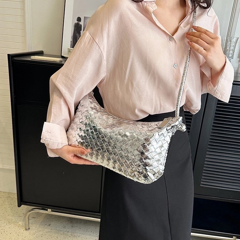 Women's Medium Pu Leather Solid Color Lingge Streetwear Dumpling Shape Zipper Crossbody Bag