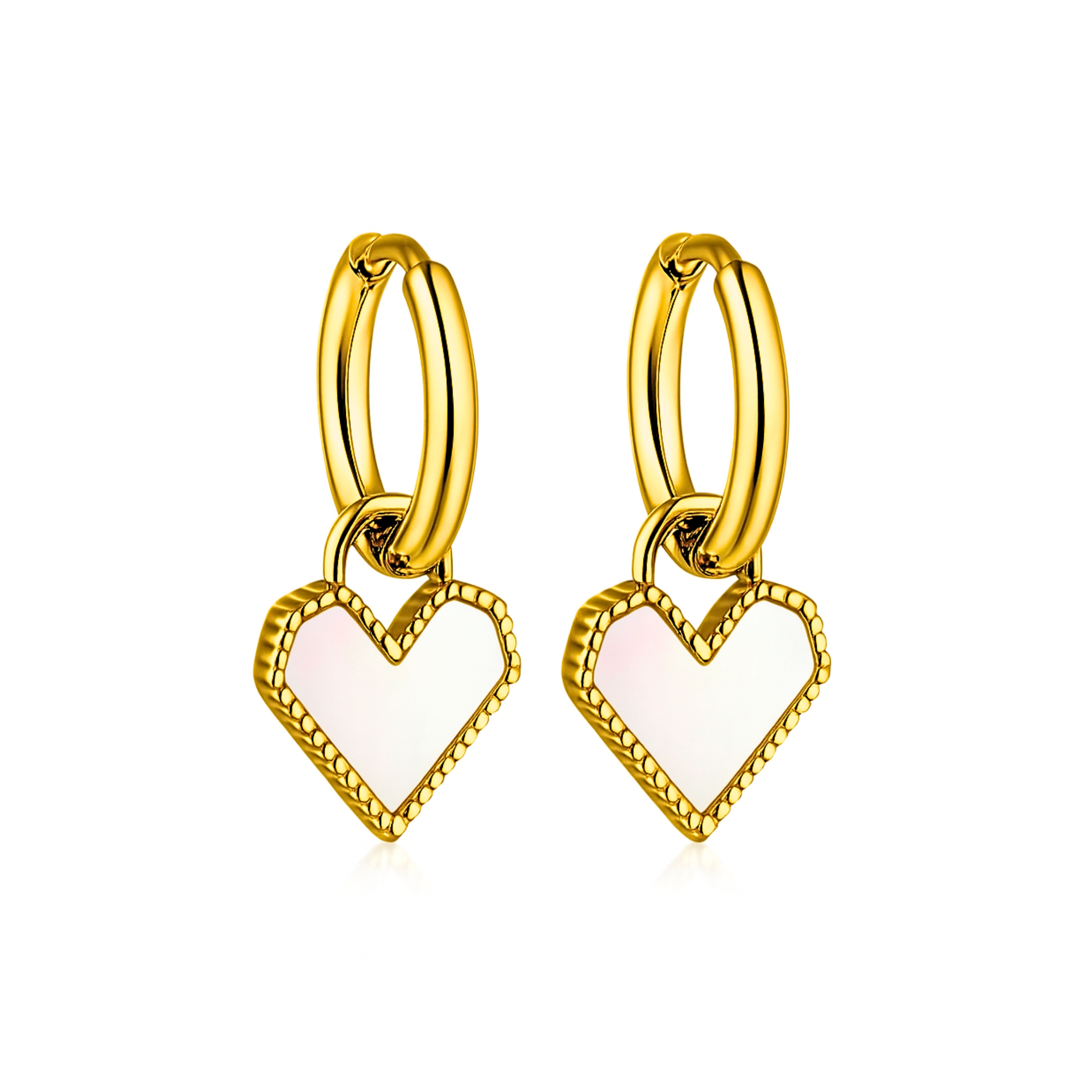 Shell heart charm hoops - Gold