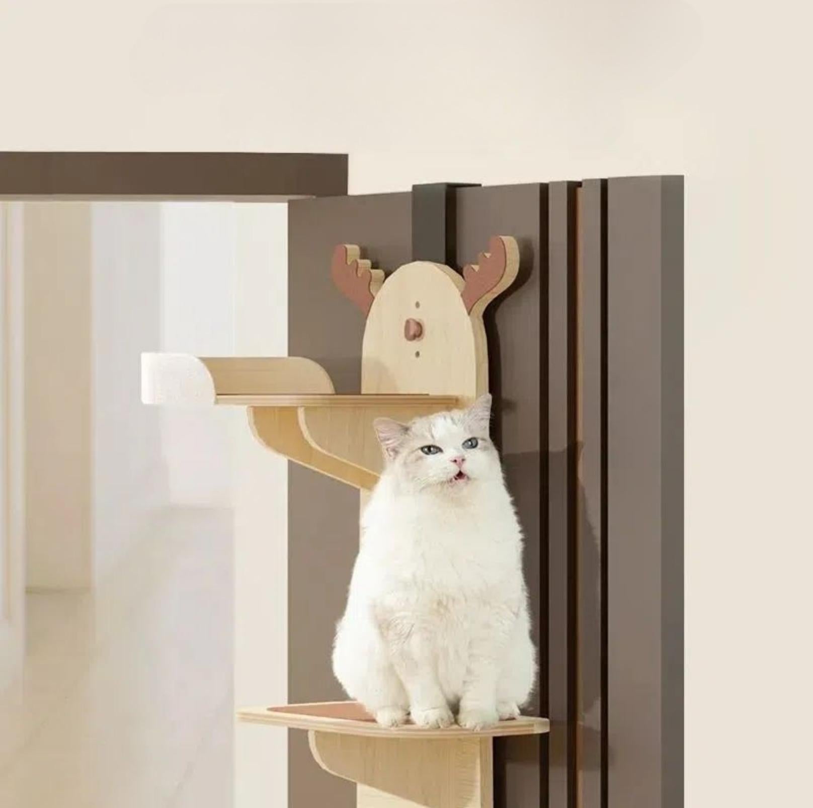 Elk-Shaped Multi-Level Wooden Hanging Cat Tree Cat Toy