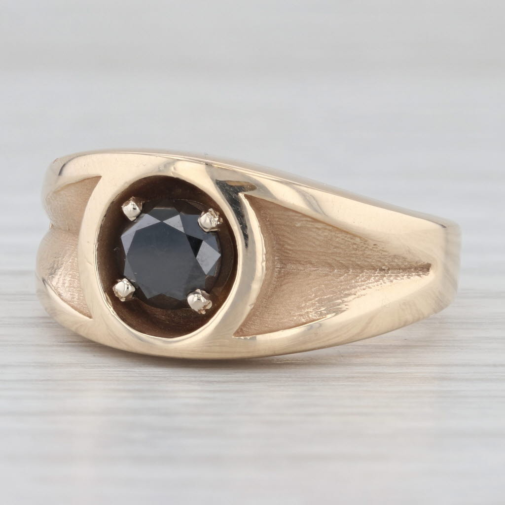 1ct Black Diamond Solitaire Men's Ring 14k Yellow Gold Size 10.75-11