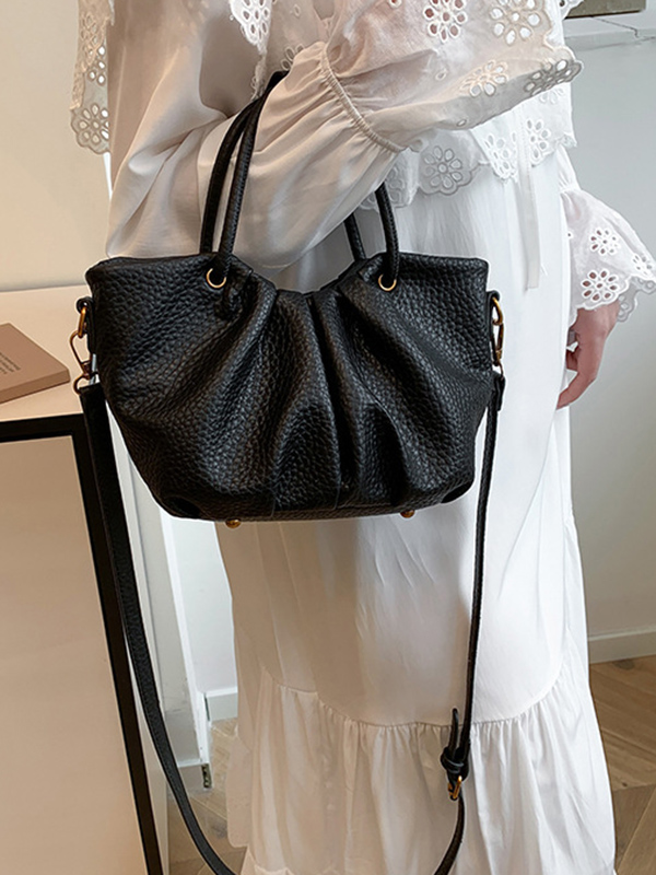 Pleated Solid Color Zipper Crossbody Bags Handbags