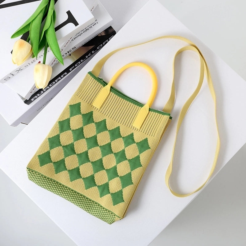 Women's Medium Cotton Plaid Waves Heart Shape Cute Basic Square Open Square Bag