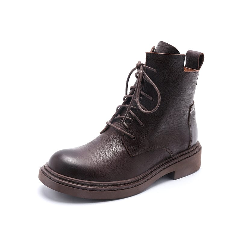 Leather Martin Boots Brush-Off Combat Boots Lace Up Ankle Boots in Black/Coffee/Brown