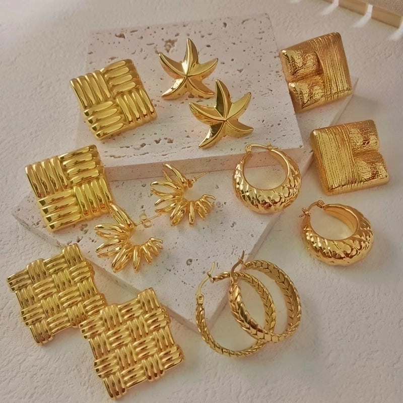 Commute C Shape Plating 304 Stainless Steel 18K Gold Plated Ear Studs