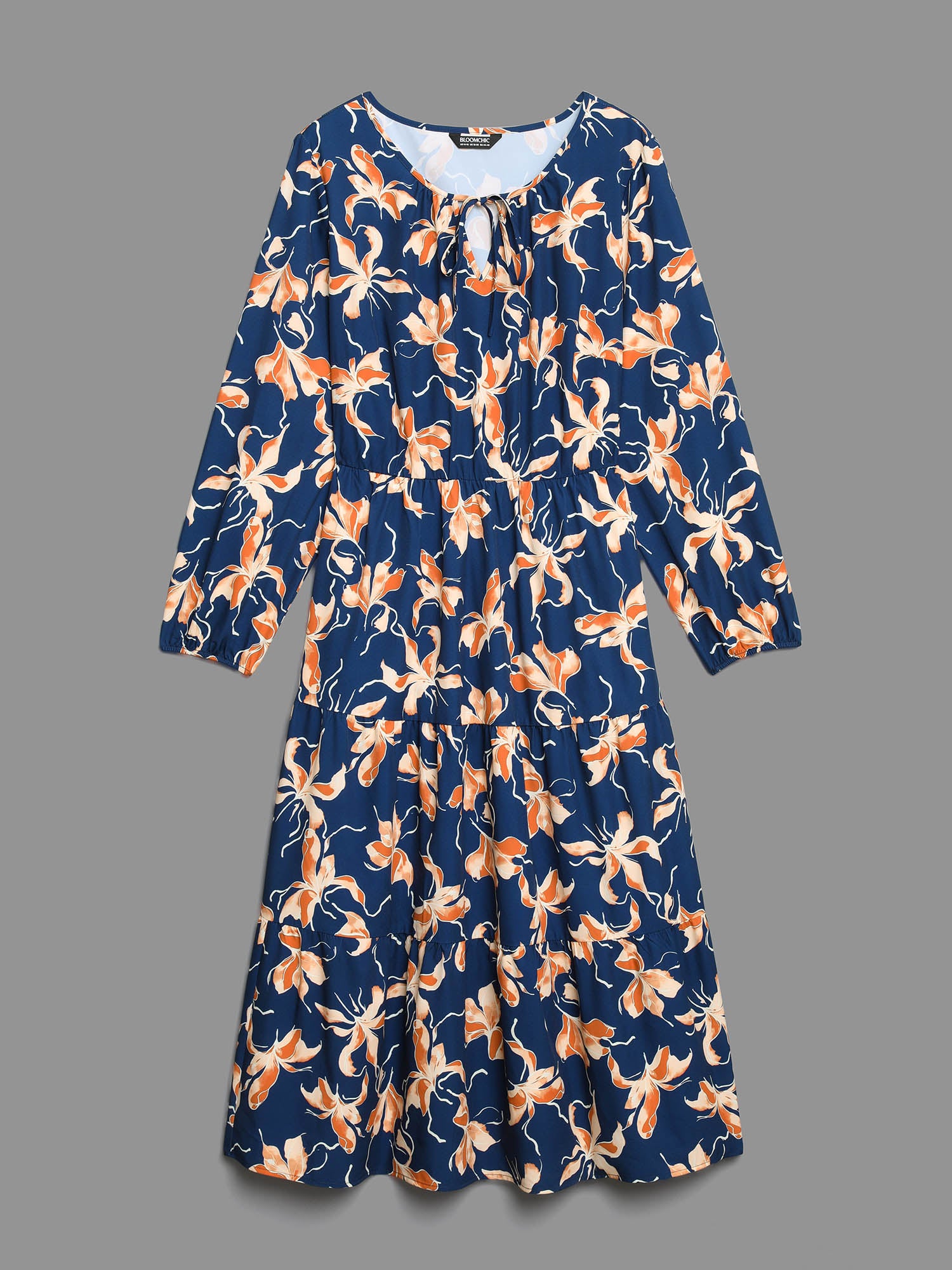 Tropical Flower Print Pockets Waist-Tie Midi Dress