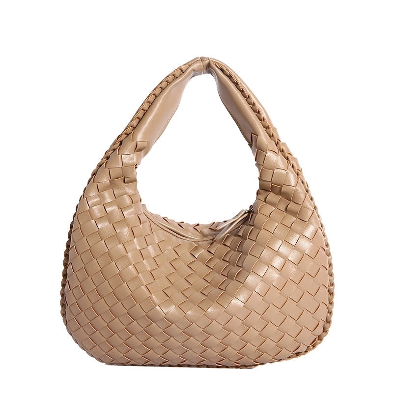 Women's Medium Pu Leather Solid Color Streetwear Weave Dumpling Shape Zipper Handbag