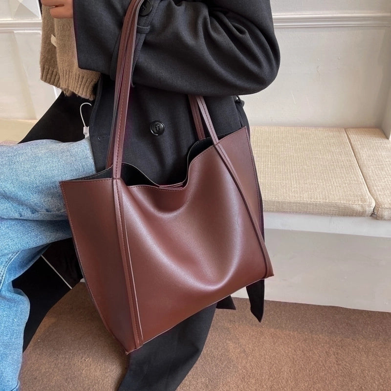 Medium Pu Leather Streetwear Tote Bag Fashion Weaving Simple Large-capacity Shoulder Bag